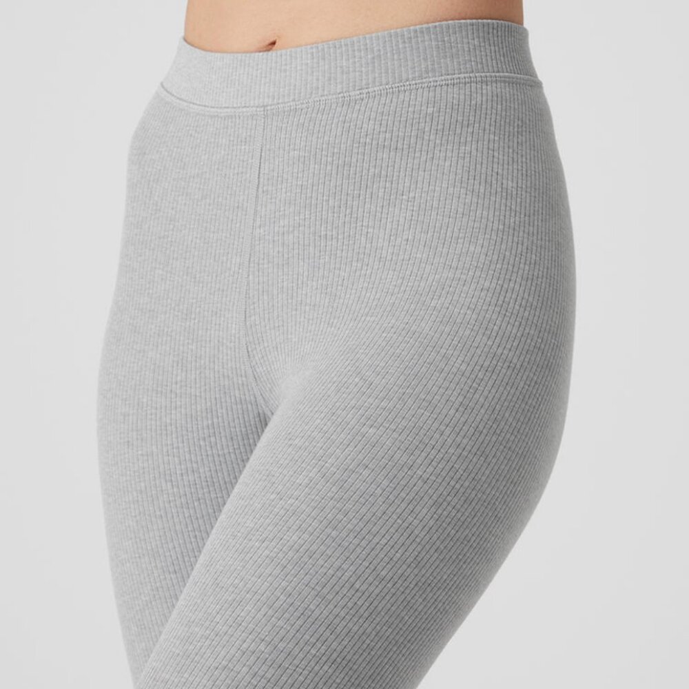 SOLD/Alo Yoga NWOT Ribbed High-Waist 7/8 Blissful Legging in Heather Grey Size L - Picture 4 of 7